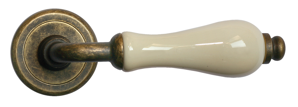 Ручка дверная CERAMICA R4 OBR/CHAMP раздельная на круглой розетке, цвет - бронза/шампань, латунь фото купить в Иваново