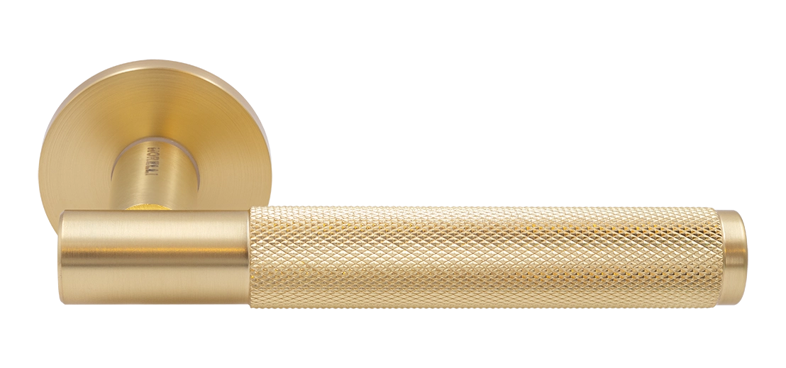 Ручка дверная AZRIELI MH-57-R6T MSG раздельная на круглой розетке, цвет матовый сатинированный золото, ЦАМ фото купить Иваново