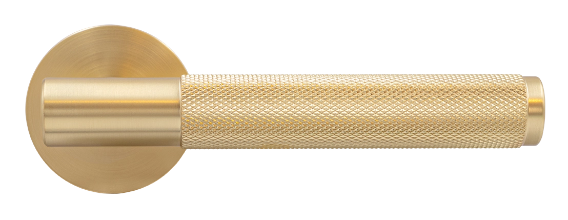 Ручка дверная AZRIELI MH-57-R6T MSG раздельная на круглой розетке, цвет матовый сатинированный золото, ЦАМ фото купить в Иваново