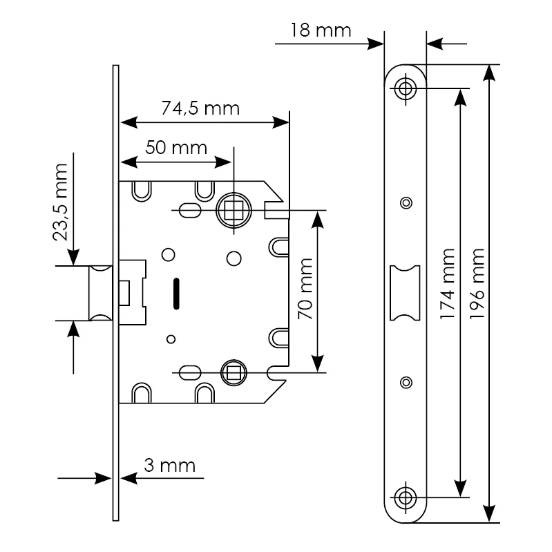 Защелка межкомнатная 1870P SN -IND SP-1 с ответной планкой, бесшумная сантехническая, цвет никель фото купить в Иваново