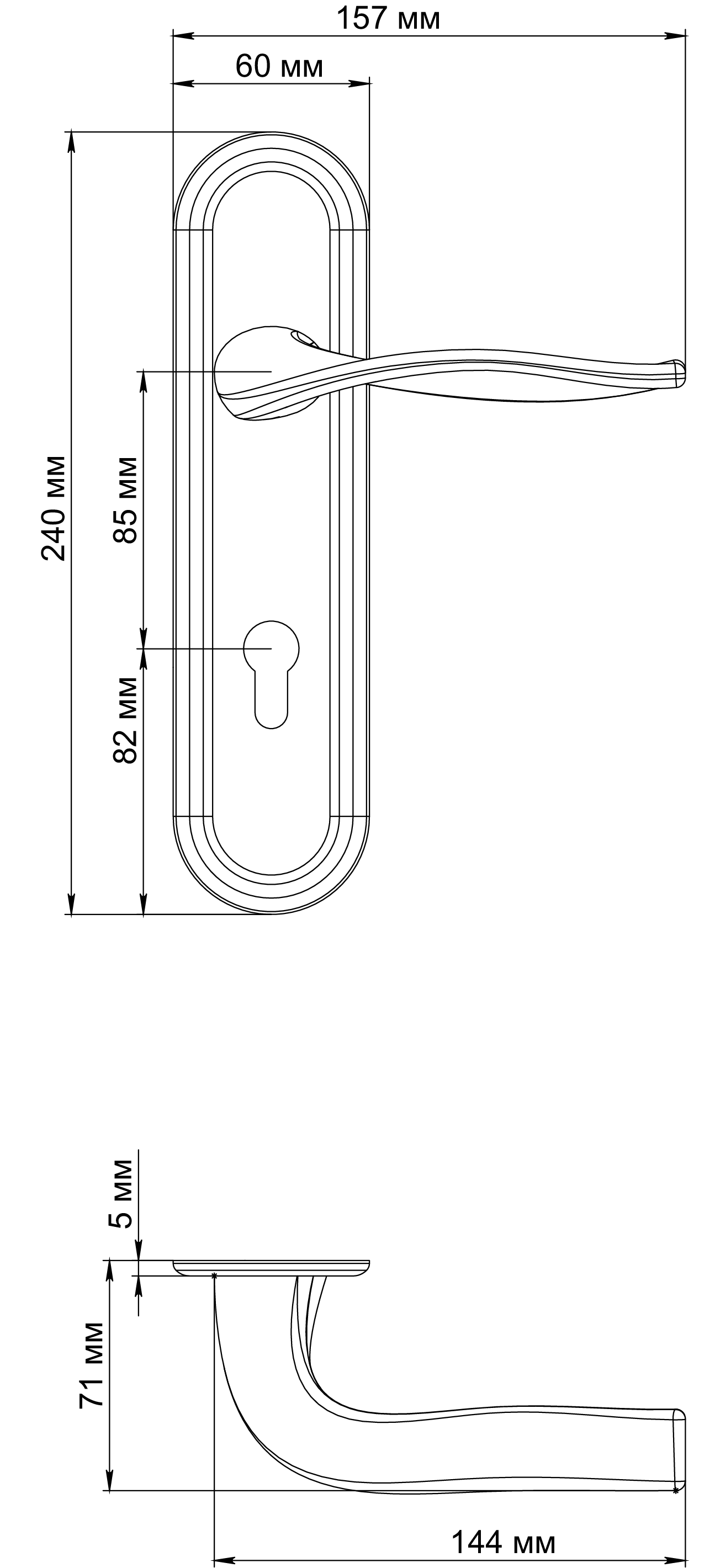 Ручка дверная SKYSCRAPER PLR KH SST на планке под ключевой цилиндр, цвет Летняя гроза/Summer Storm фото купить в Иваново