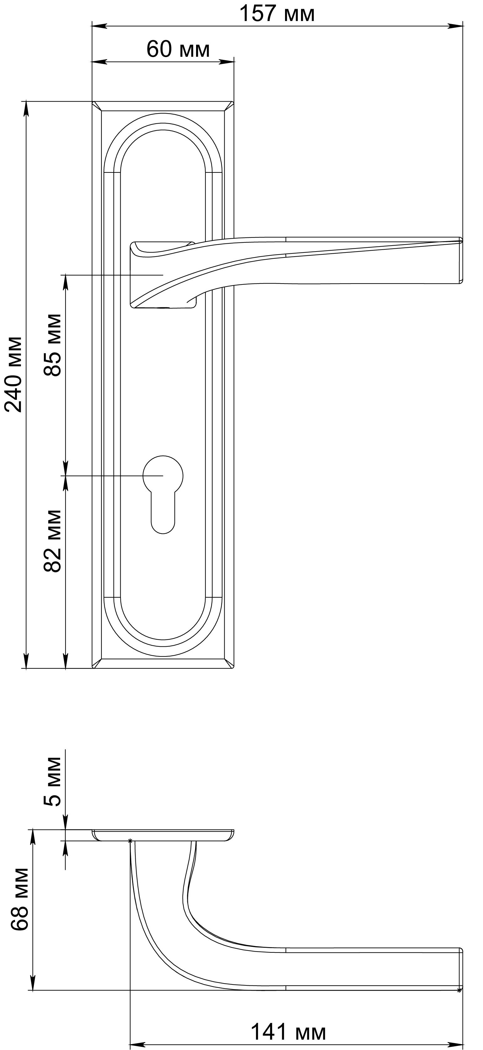 Ручка дверная WD CONCERT HALL PLS KH BLANK на планке под ключевой цилиндр, цвет под покраску фото купить в Иваново