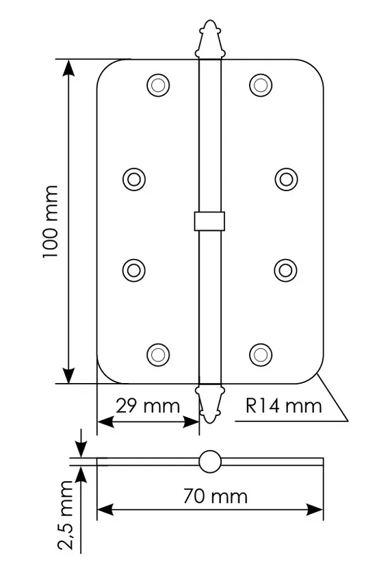 Петля разъемная MS-C 100X70X2.5 SN L левая скругленная, врезная, цвет бел.никель, сталь фото купить в Иваново