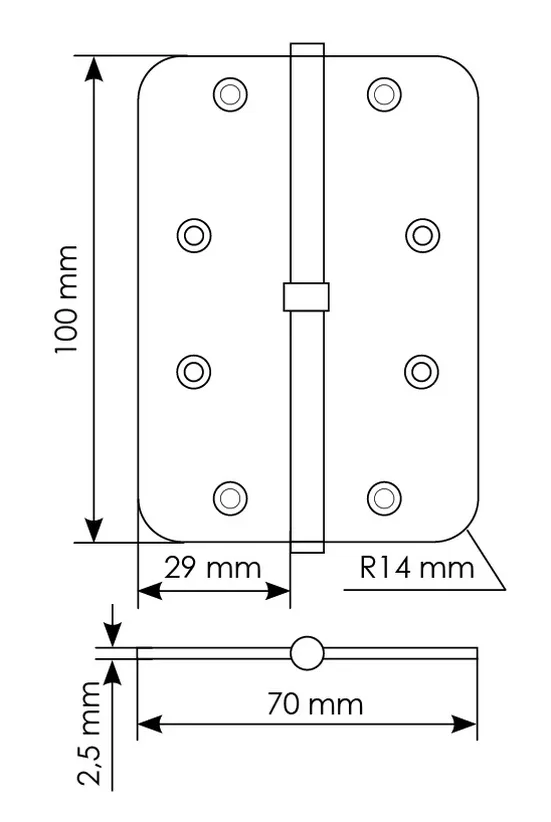 MSD-C 100X70X2.5 AB L, петля стальная скругленная левая без коронки, цвет - бронза фото купить в Иваново