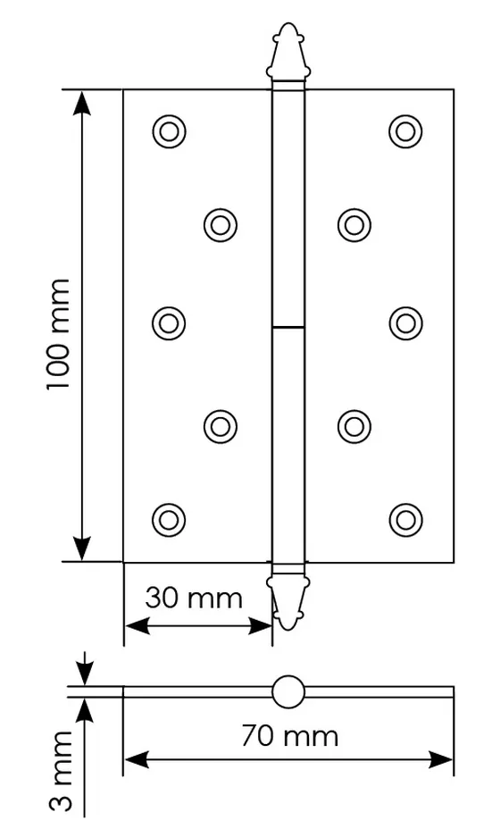 Петля разъемная карточная MB 100X70X3 SG L C латунная с коронкой левая, врезная цвет матовое золото фото купить в Иваново