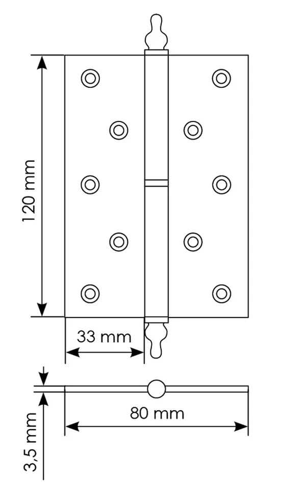 Петля карточная разъемная латунная MB 120X80X3.5 AB R C с коронкой правая, верзная, цвет античная бронза фото купить в Иваново