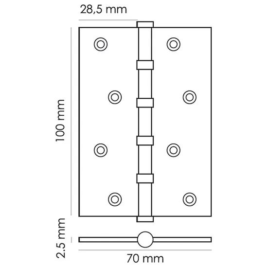 Петля универсальная MS 100X70X2.5-4BB PG стальная, врезная, цвет золото, сталь фото купить в Иваново