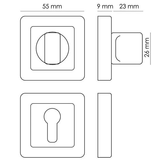 Завертка сантехническая MH-WC-S55 GR/PC квадратная цвет графит/хром фото купить в Иваново